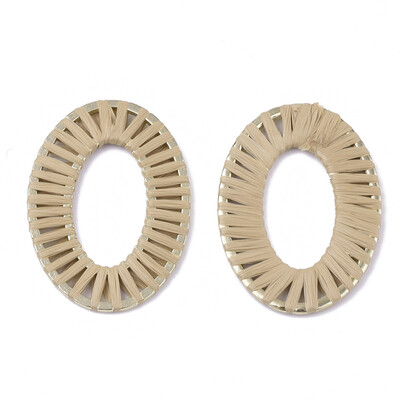 

Handmade Raffia Woven Linging Rings with Alloy Findings Oval Ring Light Gold BurlyWood 48x34x2mm Inner Diameter 285x155mm