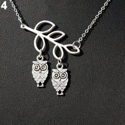 

Women\s Fashion Cute Cutout Branch Leaves Bird Owl Love Charm Short Necklace
