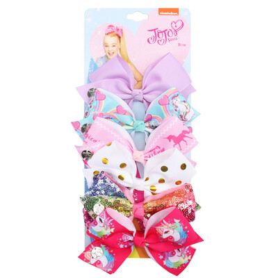 

6PCS Set 5"JOJO Girls Hair Bow Hair Clip Baby Ribbon Jacket Luo Satin Headwear
