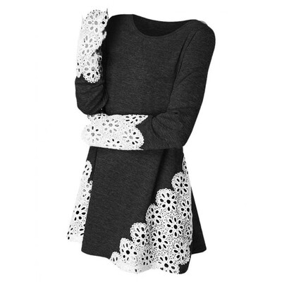 

Nomeni Womens Round Neck Lace Patchwork Shirts Tops Tunic Long Sleeve Blouse BKL