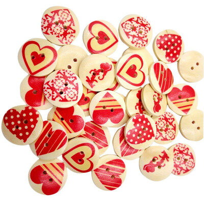 

50pcs 20mm Round 2 Holes Wooden Button Heart Pattern Handmade DIY Crafts Sewing Accessories