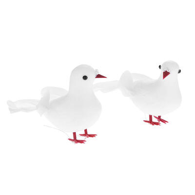 

2pcs White Foam Feather Simulation Doves Wedding Table Decor Home Craft