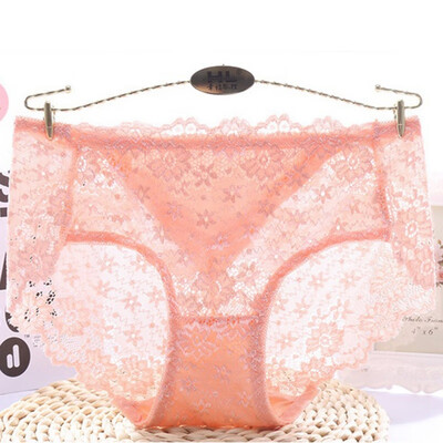 

Fashion Sexy Lace Panties Feminine Solid Color Soft Breathable Underwear Translucent Seamless Mid Waist Briefs