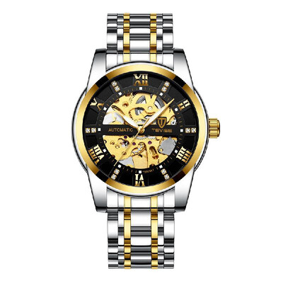 TEVISE Men Automatic Self-Wind Watch Men Mechanical Business Watches Fashion Hollow Steel Wrist Watches