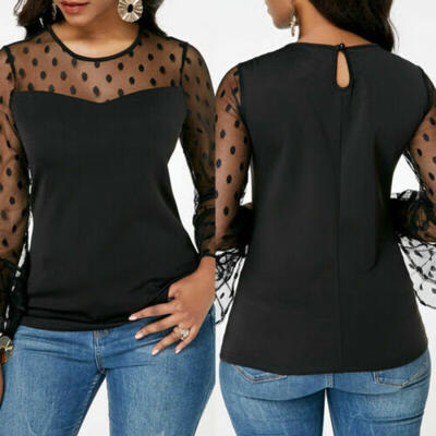 

US Women Summer Black Lace Vest Top Long Sleeve Blouse Casual Tank Tops T-Shirt