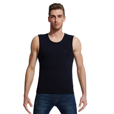 

Playboy PLAYBOY Mens Dongli velvet warm vest warm vest men plus velvet thick wide shoulder round neck bottom cotton sleeveless underwear vest Navy