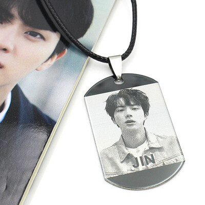 

KPOP BTS Bangtan Boys Same Paragraph Necklace Stainless Steel Square Photo Pendant Necklace Boys Girls Necklace Gifts for Fans