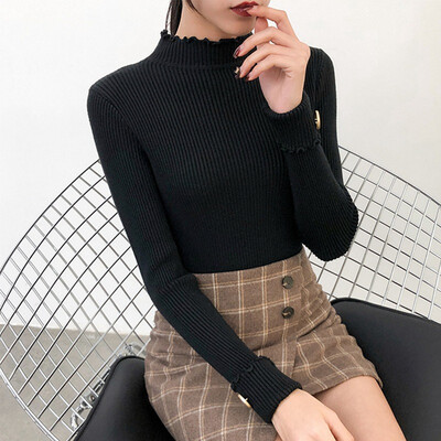 

Knitted sweater wild lace Autumn Winter Korean Turtleneck Sweater Women Solid pullover Knitted Sweater Slim Jumpers Bottoming