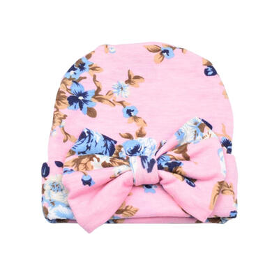 Cute Baby Girls Knitted Hat Bowknot Flower Print Newborn Cap Casual Decor
