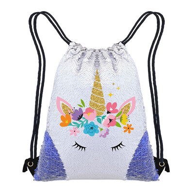 

Fashion Unicorn Sequin Sequin Drawstring Backpack Glittering Magic Reversible Dance Bag for Girls Women kids