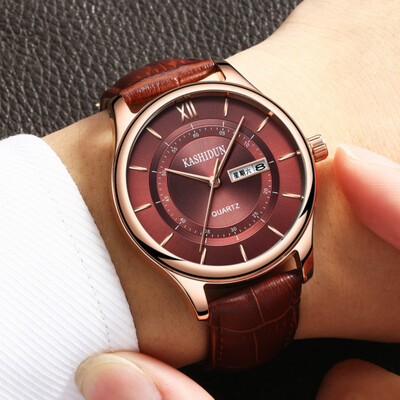 

Authentic Caseton fashion business double calendar belt quartz watch fine steel mens watch waterproof student watches men