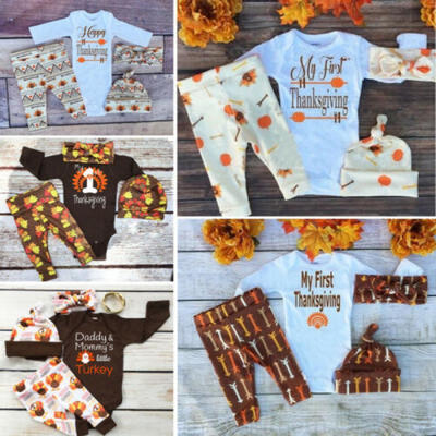 

Thanksgiving Newborn Baby Boy Girl Outfits Clothes Romper Leggings 3PCS Set USA