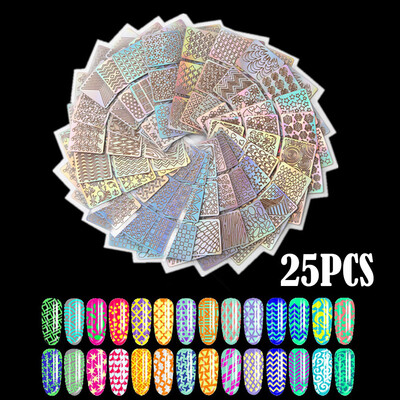 

Toponeto 25 Sheets New Nail Hollow Irregular Grid Stencil Reusable Manicure Stickers