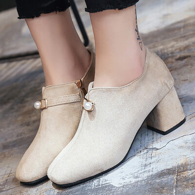 

Rose Women Fashion Leisure Solid Square Toe Zipper Pearl Med Heels Ankle Boots Shoes