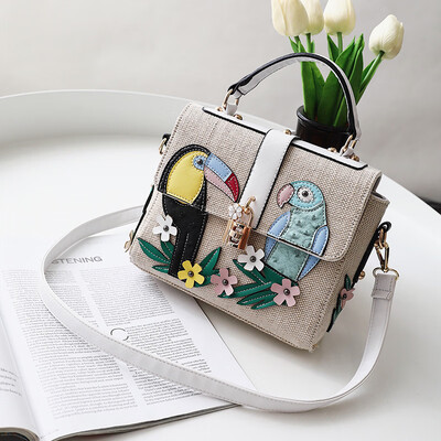 

Cute Women Messenger Bag Female Lady Birds Appliques Handbag Nature Lock Floral Flower Cartoon Canvas Shoulder Bag Crossbody Bag