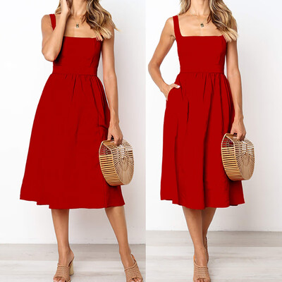 

Womens Sleeveless High Waist Midi Dress