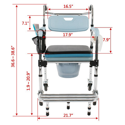 

4 in 1 Multifunctional Aluminum Elder People Disabled People Pregnant Women Commode Chair Bath Chair Light Blue