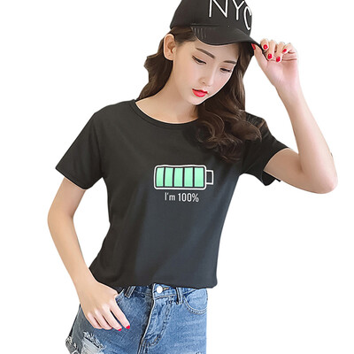 

Women Round Collar Summer Simple Battery Print Loose Short Sleeve Casual Simple Wild t-Shirt