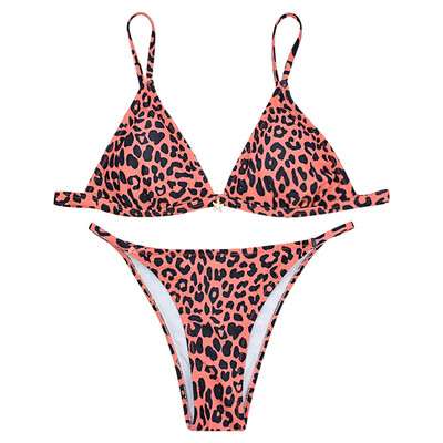 

Spaghetti Strap Leopard Print Padded Low Waist Women Bikini Set