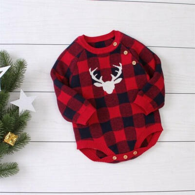 

US Newborn Baby Boy Girl Long Sleeve Knitted Romper Jumpsuit Christmas Clothes
