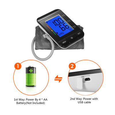 

AlphagoMed LCD Upper Arm Blood Pressure Monitor with Cuff Digital Sphygmomanometer Pulse Rate2 User Mode90 Data MemoryIHB Indic