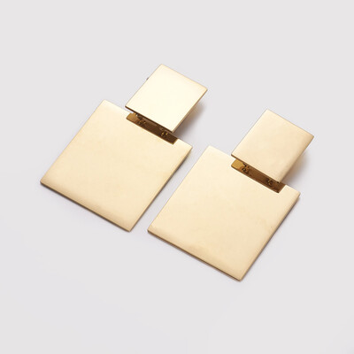 

304 Stainless Steel Dangle Stud Earrings Square Golden 47x28x5mm Pin 08mm