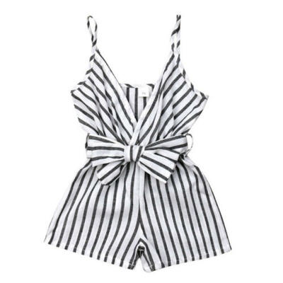 

US Summer Newborn Kid Baby Girl Striped Strap Romper Sunsuit Bow Outfit Clothes