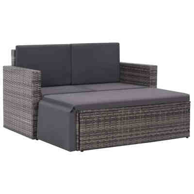 

2 Piece Garden Lounge Set with Cushions Poly Rattan Gray