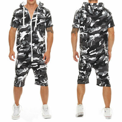 

SUNSIOM Stylish Men Short Sleeve Shirts Pants Jumpsuit Romper One Piece Shorts Playsuits