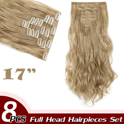 

Full Head Clip Synthetic in Hair Extensions 8 Piece 18 Clips Hairpiece Long Wave Curly Straight for Women