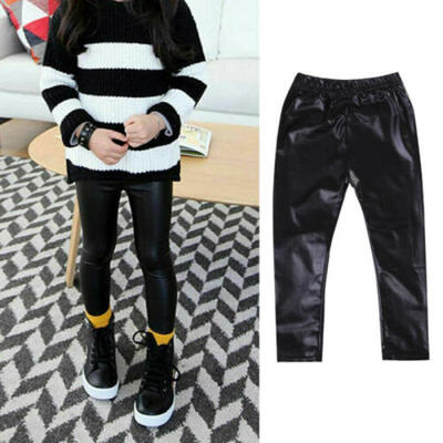 

Toddler Girl Baby Stretch PU Leather Pants Kid Warm Leggings Trousers Pants 2-7Y