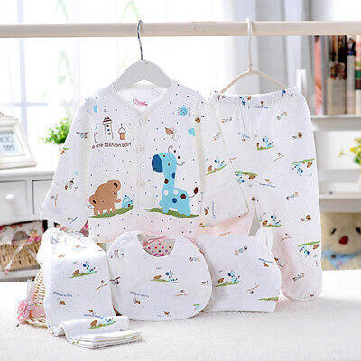 

5Pcs Newborn Baby Boys Girls Cotton Outfit T-Shirt Pant Infant Clothes Set 0-3M