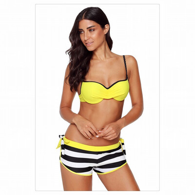 

Striped bikini sexy small chest gathered split swimsuit