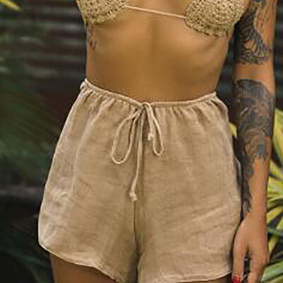 

2019 Summer Girl Casual Lace Up Shorts Stylish High Waist Perspective Rayon Shorts Women Holiday Elastic Beach Britches