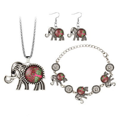 

New Fashion Turquoise Drop Silver Plated Time Gemstone Life Tree Elephant Stud Earring Bracelet