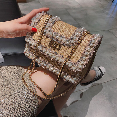

Tailored Vintage Women Woven Pearl Shoulder Bag Messenger Bag Crossbody Bag Beach Bag