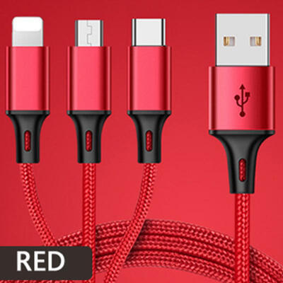 

Multifunctional Data Cable Weaving Type One Drag Three Android Micro USB 8P Type-C 28A Fast Charging Cable-125m