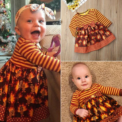 

US Infant Baby Girl Kid Thanksgiving Turkey Long Sleeve Skirt Tutu Dress Clothes