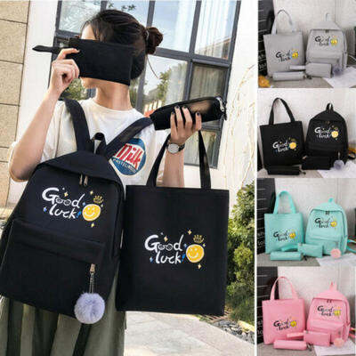 

4PCS Women Men Canvas Leather Travel Sports Backpack Satchel Rucksack Laptop Bag