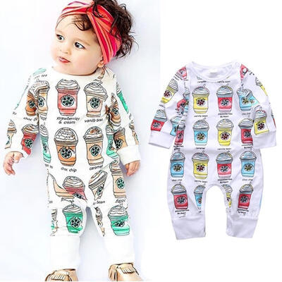 

Newborn Toddler Kids Baby Girls Clothes White Frappe Pattern Romper Outfits Bodysuit