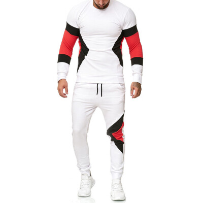 

Toponeto Mens Autumn Winter Patchwork Sweatshirt Top Pants Sets Sports Suit Tracksuit