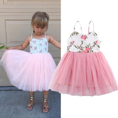 

Toddler Kids Baby Girl Sleeveless Lace Floral Party Tutu Tulle Dress Sundress