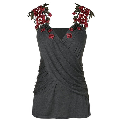 

Roseonmyhand Women Fashion Embroidery Strap Sleeveless Tank Cross Casual T-Shirt Vest Top