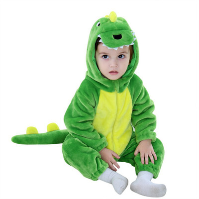 

Flannel Thin Dinosaur Monolayer Cartoon Baby Rompers With Hat Long Sleeves Baby New Crawl Suit Lovely Jumpsuit