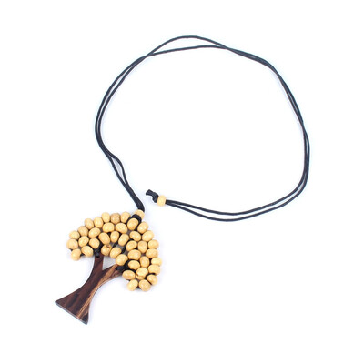 

Leather Chain Necklace Statement Choker Necklaces Tree of Life Rainbow Pendant Wood Beads Women Jewelry New Year Gift