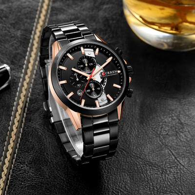 

Gobestart Mens Business Steel Strap Waterproof Calendar Casual Quartz Tri-Eyes Watch