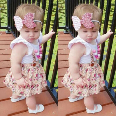 

US Summer Toddler Baby Girl Floral Ruffle TopsTutu Skirt Kid Outfit Clothes Set
