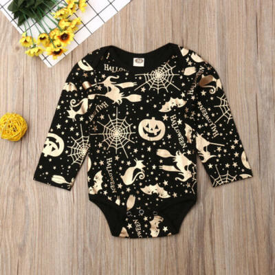 

Halloween Baby 0-24M Gold Printed Romper Girls Boys Infant Toddler Child Costume