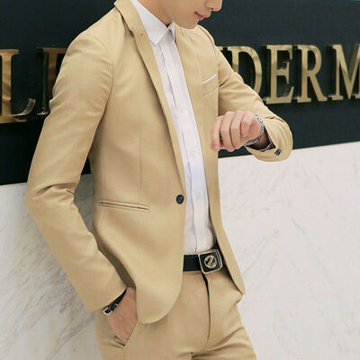 

New Mens Casual Slim Fit One Button Suit Blazer Business Coat Jacket With Pocket