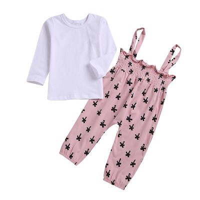 

Girls Autumn Clothing Set 2pcs Kids Cute Long Sleeve T-shirt Overalls Suit